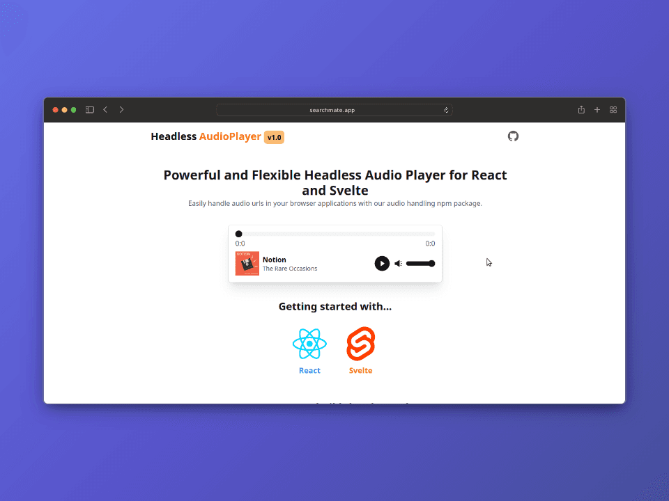 Headless AudioPlayer landing page