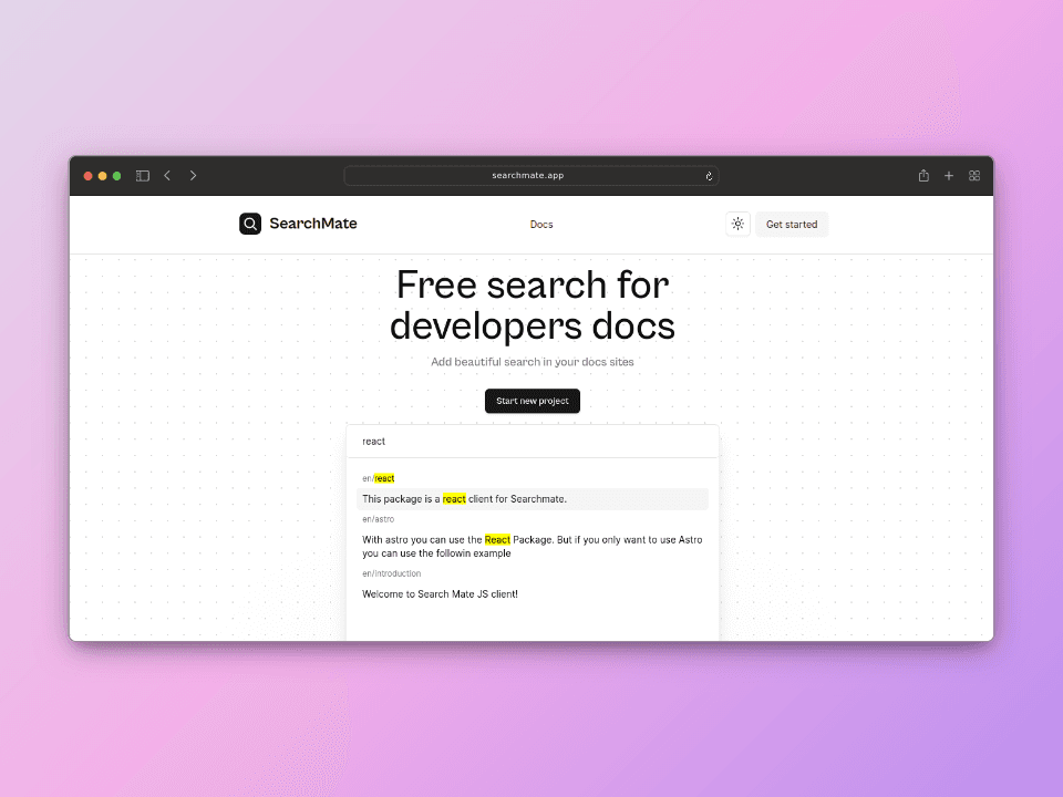 SearchMate landing page
